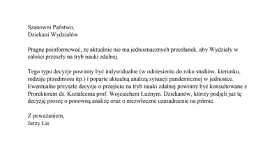 A.....k - Oho, JM Rektor ma zastrzeżenia co do decyzji Dziekanów nt. przechodzenia na...