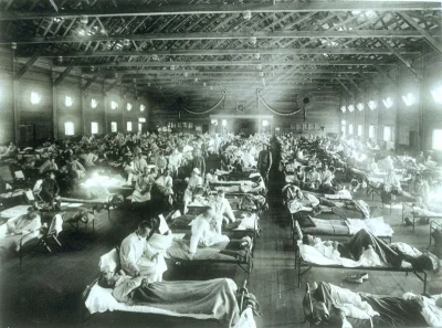 MalyBiolog - Na zdjęciu: 1918, Szpital polowy dla chorych na grypę H1N1 w Camp Funsto...