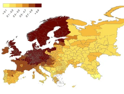 levantexo - Współczynnik potrafiących pisać w Europie w 1900 roku - widać zabory ( ͡º...