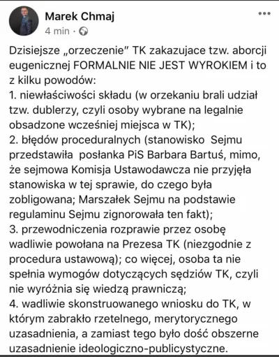 robert5502 - Profesor Marek Chmaj twierdzi, że dzisiejsze orzeczenie TK jest ch.ja wa...