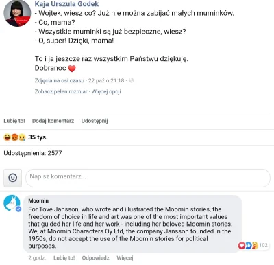 Krzysiekj220 - >Mów że nie wolno usuwać Muminków
Usuń komentarz z oficjalnego profilu...