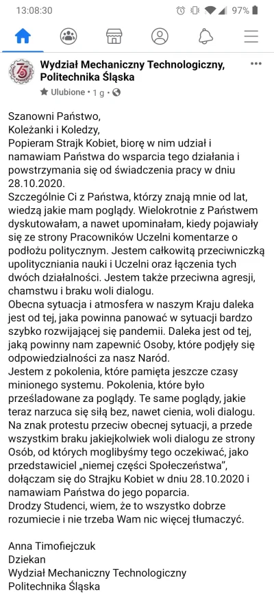 MentorPL - Pani Dziekan na jednym z wydziałów Politechniki Śląskiej popełniła wpis po...