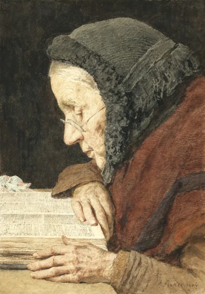 malakropka - Old woman reading the Bible_