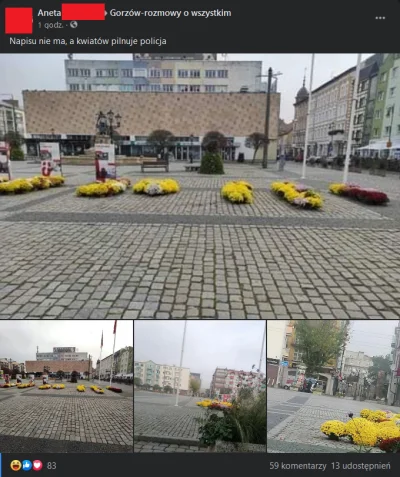 ye88 - Policja pilnuje kwiatów w centrum z których w nocy ułożono napis *** * xD Zdję...
