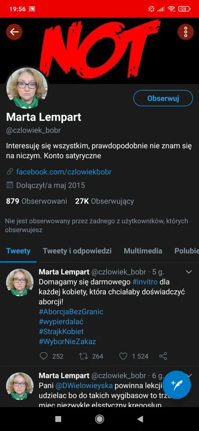 SZLUGi - oto konto "Marty Lempart, @czlowiek_bobr" , które zostało pokazane w szczujn...