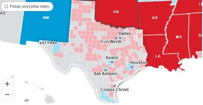 Czu-Czu - Teksas z podziałem na okręgi wyborcze. Łatwo dostrzec, gdzie najchętniej os...