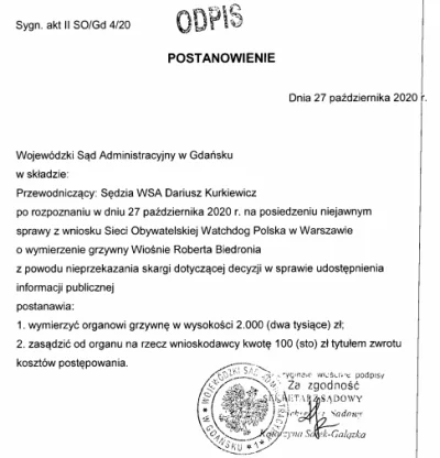 WatchdogPolska - 2000 zł grzywny dla Wiosny Biedronia za nieprzekazanie naszej skargi...