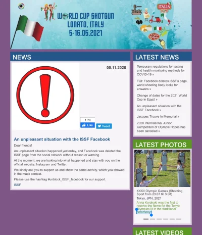 L3stko - Facebook zablokował ISSF - Międzynarodowy Związek Strzelectwa Sportowego.

h...