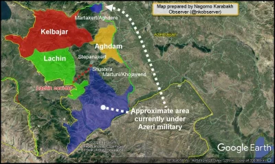 Aryo - Kolorami oznaczone regiony które Armenia musi oddać Azerom. Dodatkowo Azerowie...