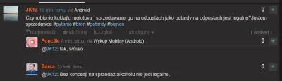 Polinik - Ej, @JK1z, czemu usunąłeś pytanie o legalność sprzedawania Koktajlu Mołotow...