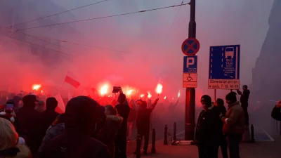 Piter232 - Kolumna marszu ustawia się na Jerozolimskich przed kolumna samochodowa. 
#...