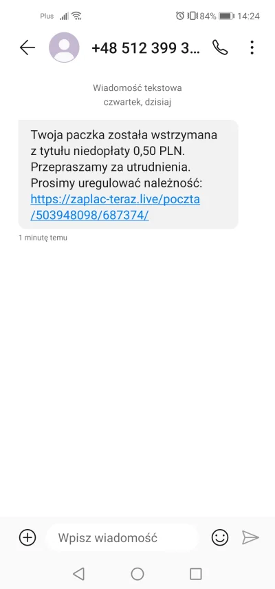 husk77 - #scam #oszukujo #niebezpiecznik siema, dostałem takiego smsa, wiadomo, że sc...