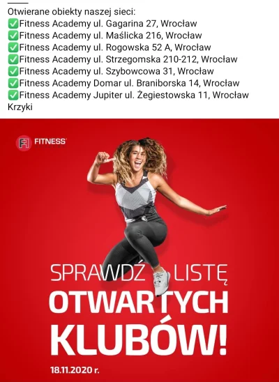 p3sman - Od jutra otwierają niektóre kluby FA we #wroclaw 

#mikrokoksy #silownia