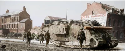 wojna - Brytyjski czołg Mark IV w Péronne, Francja. 

1918r.

Przez prawie całą p...