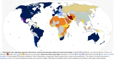 eoneon - Poniżej mapa sytuacji prawnej osób LGBT. Polska jest na jasnobłękitno w zasa...