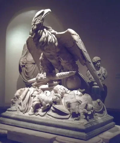 IMPERIUMROMANUM - Piękny pomnik nagrobny ukazujący orła i uzbrojenie

Rzymski monum...