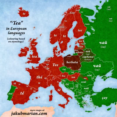 JoeShmoe - Słowo herbata w europejskich językach. Generalizując istnieją dwa główne ź...