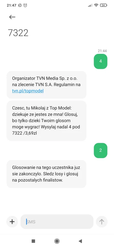 BloodySabotage - #topmodel gdyby ktoś był ciekawy, co daje wysłanie SMS o treści "2" ...