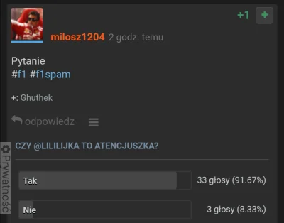 Lililijka - @milosz1204: 33 na tak, Max w niedzielę P1, wiadomo.