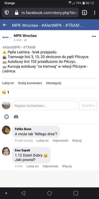 Damasweger - Możliwe, że w Leśnicy wykoleiło xD Widziałem pędzący dźwig na Legnickiej...