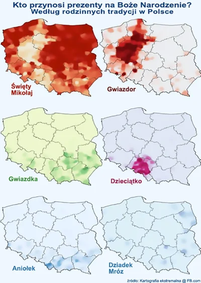 yorimo - #swieta #ciekawostki
Mapa Polski pokazująca kto w danym regionie rozdaje pr...
