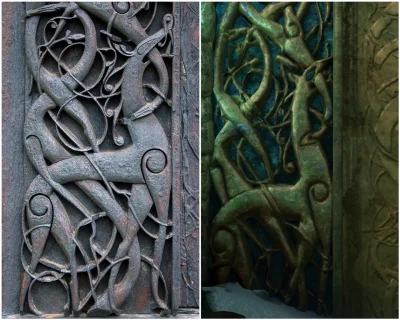 optimus_dime - Portal z klepkowego kościoła w Urnes w Norwegii versus drzwi do Asgard...
