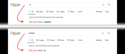 aptitude - Google sugeruje vi dla emacs a emacs dla vi...
Sprawdźcie sami: vi / emac...