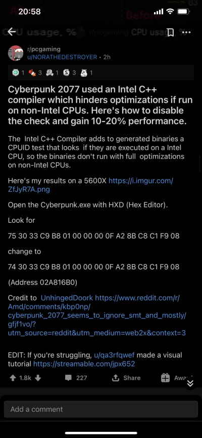 Reepo - O ciul xD Procesory AMD mają gorszą wydajność niż Intele w CP2077 bo użyto In...