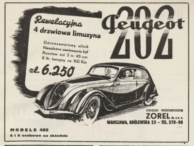 francuskie - Polska reklama Peugeot 202 z 1938 roku.
- górnozaworowy silnik, 
- nie...