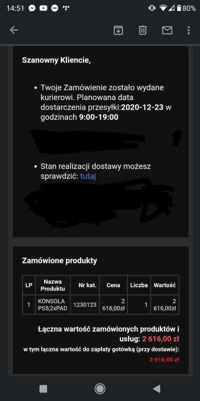 Artok - @Normalnyzaganiacz: dziś o 08:32 mail, że kompletują zamówienie, o 13:41 nast...