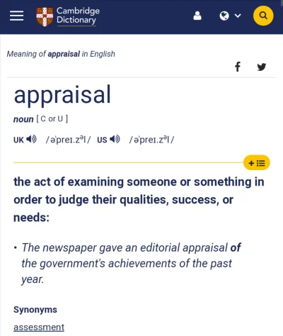Sottosopra - @lewsky: nie zgadzam się z tłumaczeniem słowa appraisal