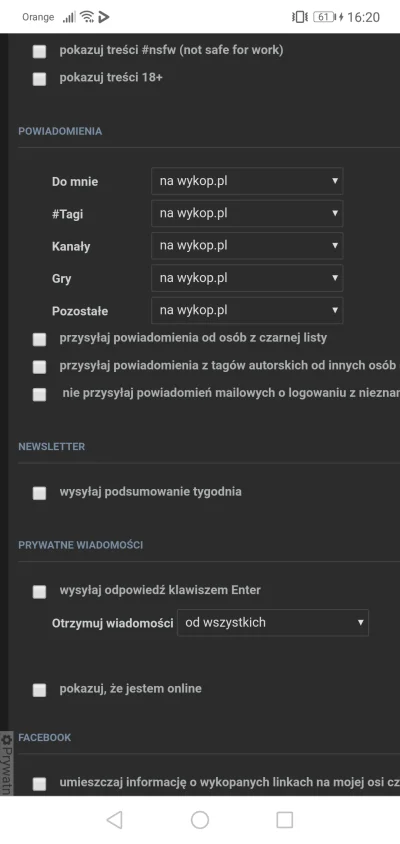 nowekontonowaja - @LubiePieski wszystkie powiadomienia musisz ustawić "na wykop.pl"