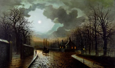 Hoverion - Walter Meegan 1859-1944 
Carriage by Moonlight, olej na płótnie
#malarst...