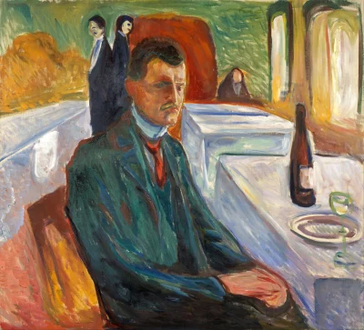 Hoverion - Edvard Munch 1863-1944 
Autoportret z butelką wina, 1906, olej na płótnie...