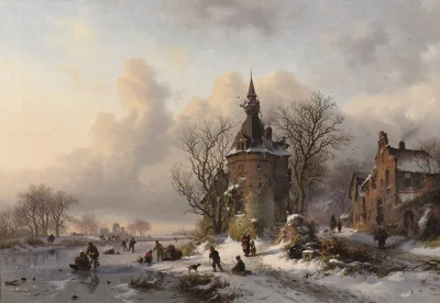 Hoverion - Frederik Marinus Kruseman 1816-1882 
Zimowy krajobraz z łyżwiarzami w pob...
