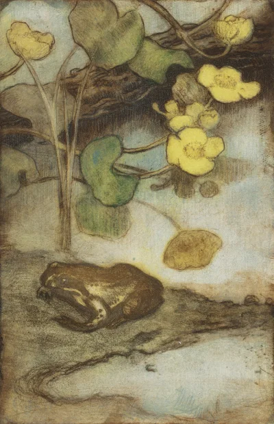 Borealny - Żabka w stylu art nouveau.
Eero Järnefelt (Fin, 1863-1937), Żaba z nagietk...