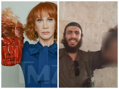 Mr3nKi - Kobieta trzymająca zakrwawiona podobiznę prezydenta niczym terrorysta z ISIS...