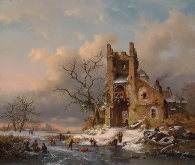 Hoverion - Frederik Marinus Kruseman 1816-1882
A winter scene with skaters on a froz...