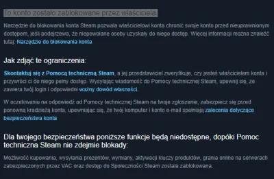 forma - Siemanko. Na steamie dostałem informacje "To konto zostało zablokowane przez ...