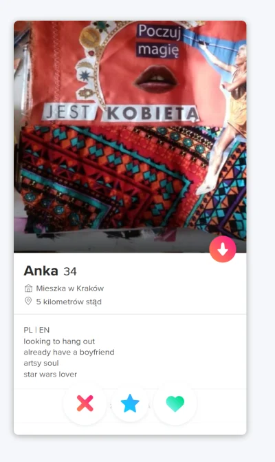 paczelok - nie rozumiem tego typu profili, 34 lata, ma chłopaka, założony tinder, bra...