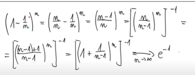 s.....o - Nie mogę zrozumieć dlaczego granica przy n->inf (1-1/n)^n = 1/e. Jak to prz...