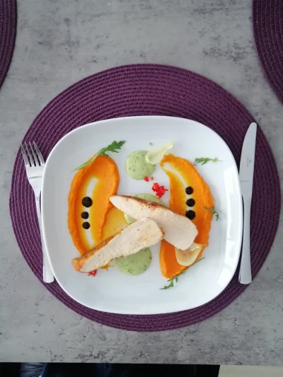 czesiu271 - Pierś z kurczaka z puree marchewkowym oraz ziemniaczano rukolowym #foodpo...