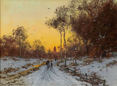 Hoverion - Heinrich Gogarten 1850-1911 
Zimowy krajobraz o zachodzie słońca, 1896, o...
