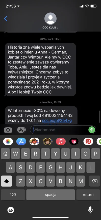 Heheszki97 - Czy ktoś z Was również otrzymał takiego ładnego sms'a od CCC? Zazwyczaj ...