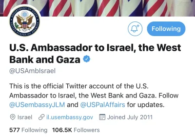 Fakpik - Konto ambasadora USA w Izraelu na twitterze zmieniło swoją nazwę (na chwile)...