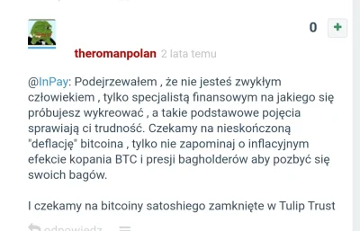 InPay - @theromanpolan ciągle czeka na dump z #bitcoin tulip trust XD