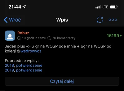 dobrzecisiewydaje - Zgodnie z tym komentarzem poszedł przelew na WOŚP. Plusików było ...