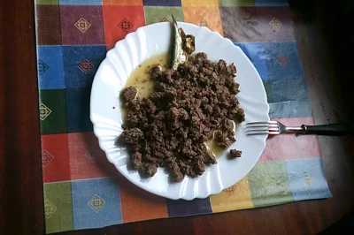 anonymous_derp - Dzisiejsze śniadanie: Smażona wołowina mielona, wędzona szprotka, só...