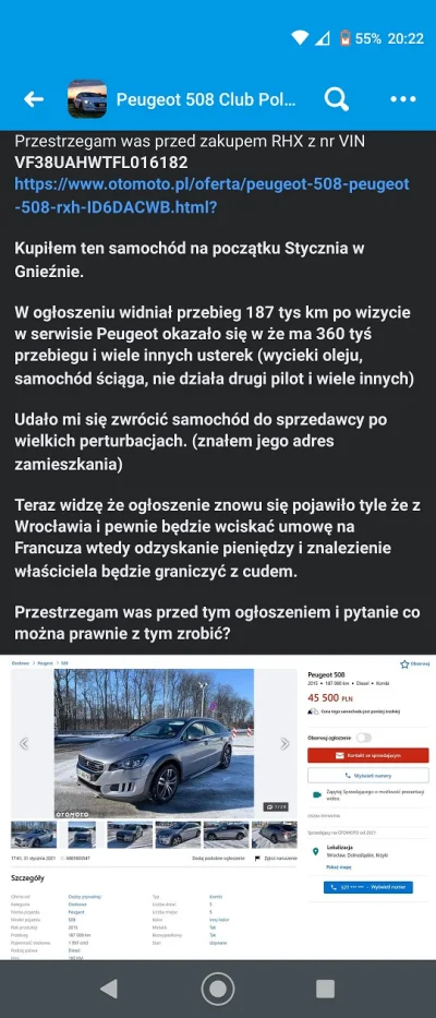 malinowydzem - @malinowydzem: Screenshot z forum Peugeot 508 Club Polska