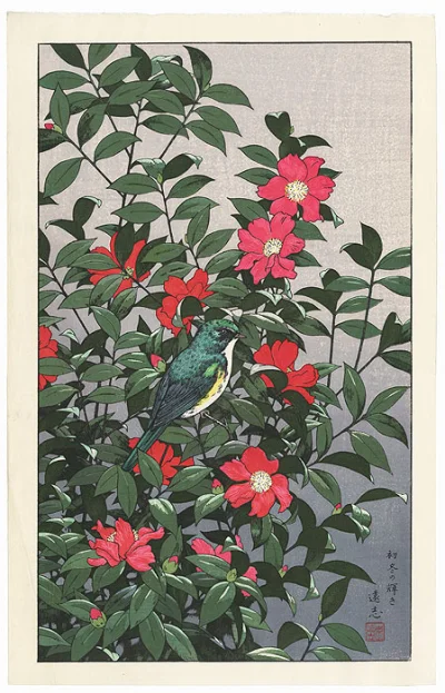 Lifelike - "Camellia and Bird", Toshi Yoshida (1911-1995)
#sztuka #malarstwo #obrazy...